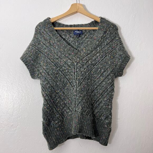 American Eagle Outfitters AEO LARGE Gray Wool Blend Sweater Fitted Knit - Picture 2 of 8